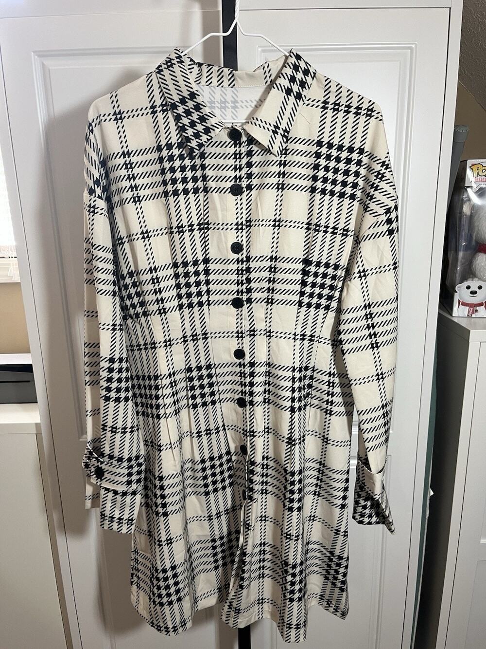 Unbranded Ivory Black Plaid Shirt Type Dress Large
